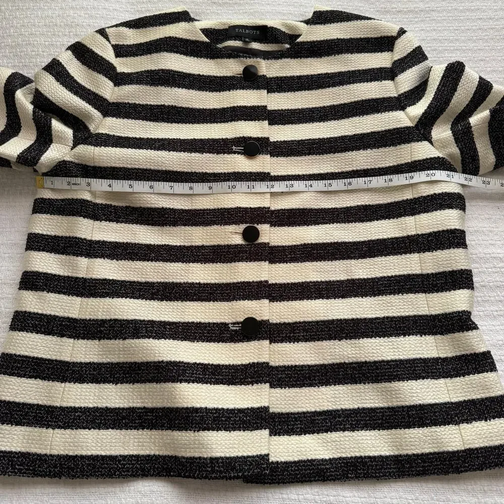Size 16 Talbots Black and Cream Striped Jacket with 3/4 Sleeves